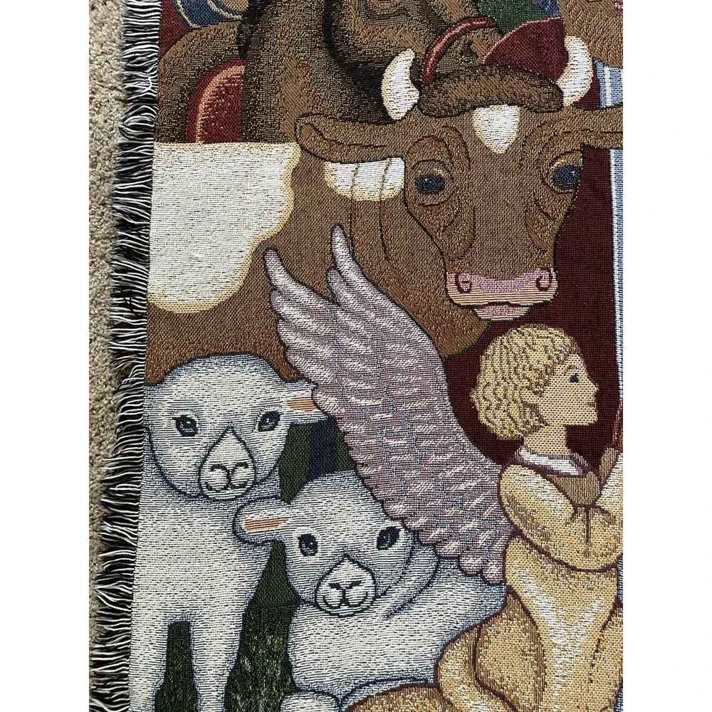 Vintage Christmas Nativity Tapestry Throw Blanket Christian Decor Religious